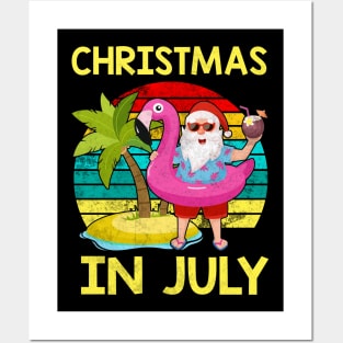 Christmas In July Santa Hawaiian Tee Summer Vacation Posters and Art